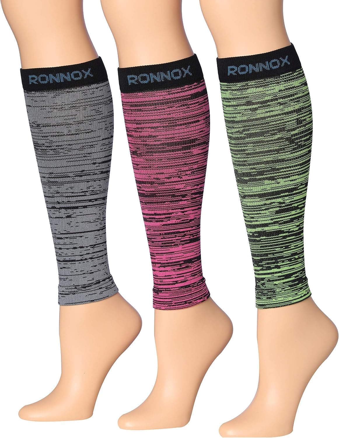 RONNOX Women's 3-Pair Calf Compression Sleeves for Nursing & Standing — Solid 16–20 mmHg / Patterned 12–14 mmHg Graduated Compression